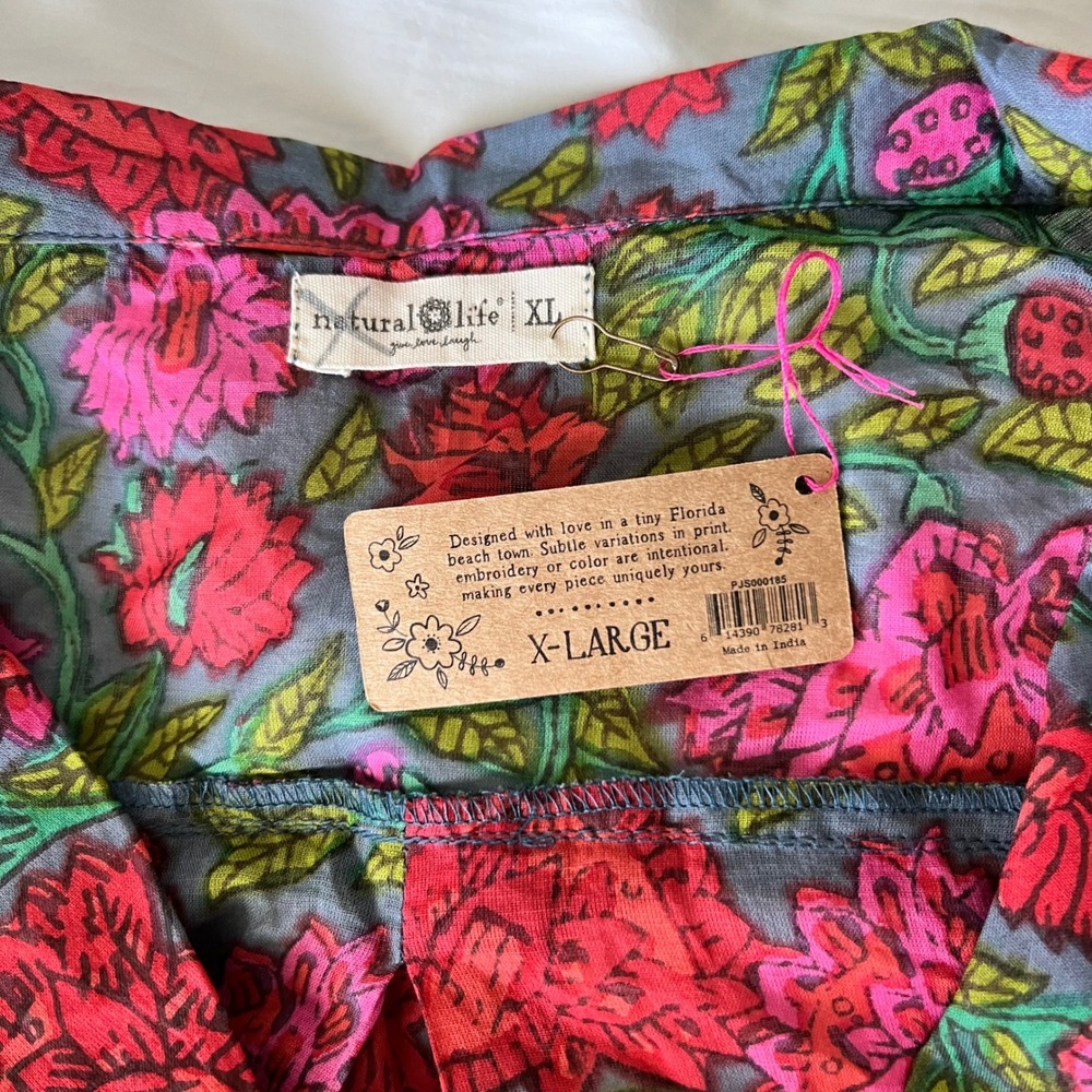 Natural Life Dreamy Cotton Pajama Set XL Blue Lush Zinnias Long Sleeve Sleepwear - Picture 9 of 12